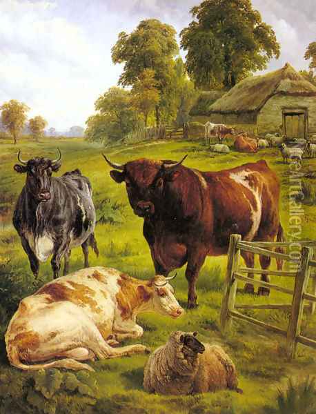 A Pedigree Bull Oil Painting - Charles Jones