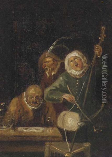 Boors In An Interior Oil Painting - Egbert Ii Van Heemskerck