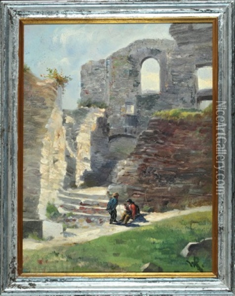 Burgruine Mit Rastenden Personen Oil Painting - Wilhelm Karl Raeuber