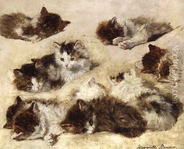 Kittens (study) Oil Painting - Henriette Ronner-Knip