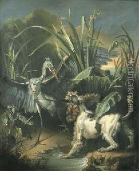 Heron Effraye Par Un Chien Oil Painting - Jacques Charles Oudry