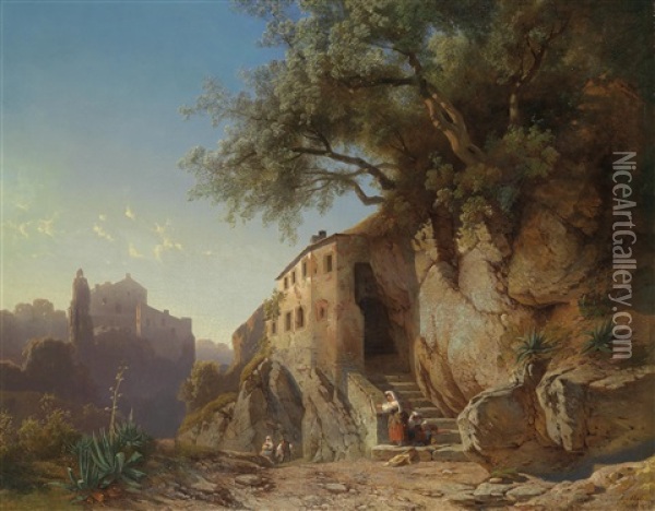 Motiv Aus Der Romischen Campagna Mit Hirten Oil Painting - Jan (Johann Cornelius) Mali
