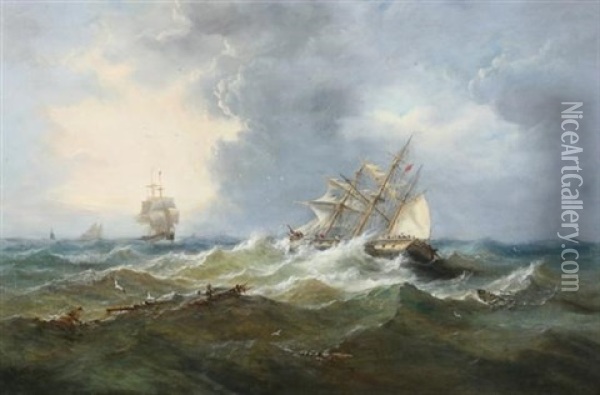 A Merchantman Caught In A Squall Oil Painting - John Moore Of Ipswich