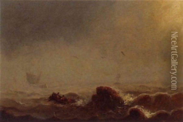 Une Marine Oil Painting - Baron Jean Antoine Theodore Gudin