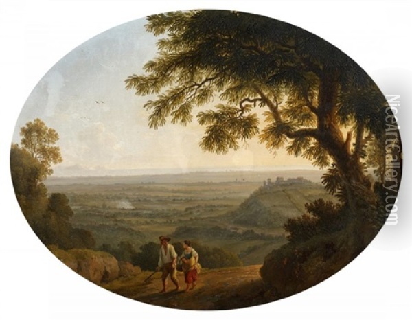 Blick Von Albano Auf Das Castello Savelli, Die Pontinische Ebene Und Den Monte Circeo Oil Painting - Jacob Philipp Hackert
