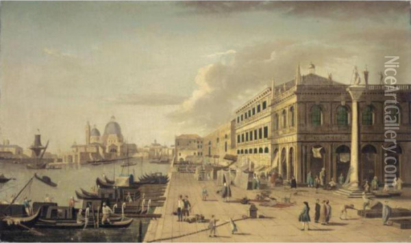 Venice, A View Of The Molo With The Column Of Saint Theodore Oil Painting - (Giovanni Antonio Canal) Canaletto