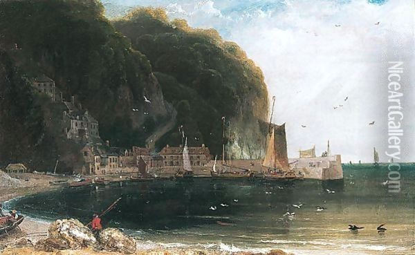 Clovelly in the Bristol Channel Oil Painting - William Daniell RA
