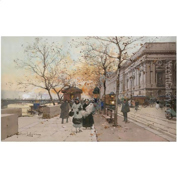 Le Quai Du Louvre Oil Painting - Eugene Galien-Laloue