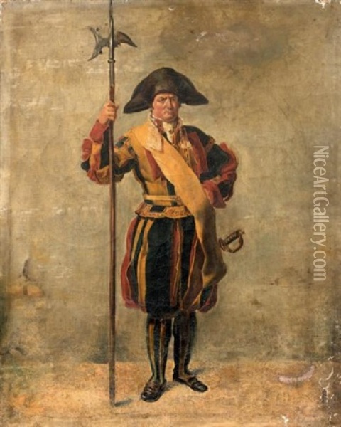 Portrait D'un Garde Suisse Oil Painting - Hortense Haudebourt Lescot