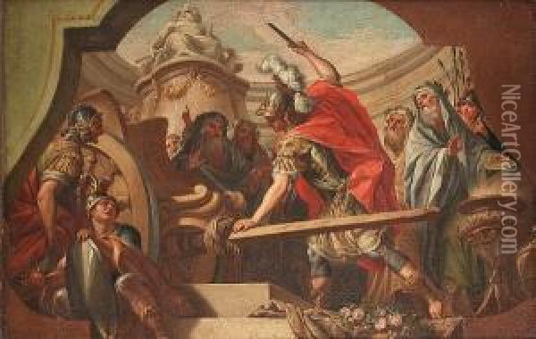Alexander Cutting The Gordian Knot Oil Painting - Fedele Fischetti