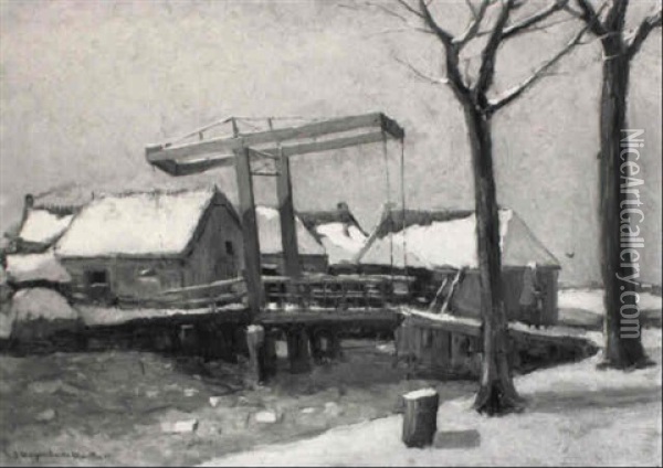 The Roskambrug In Katwijk Aan De Rijn, In Winter Oil Painting - Gerhard Arij Ludwig Morgenstjerne Munthe