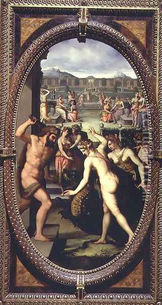Hercules killing the dragon of the Hesperides, 1572 Oil Painting - Lorenzo dello Sciorina