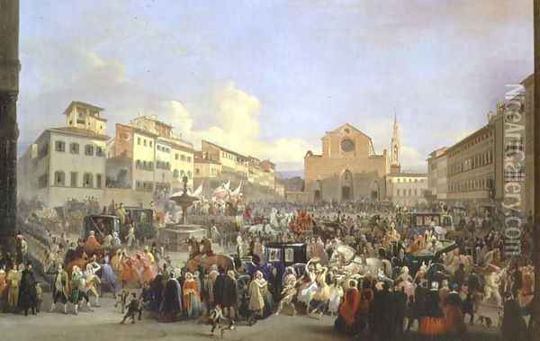 View of Piazza Santa Croce on the occasion of a carnival, 1846 Oil Painting - Giovanni Signorini