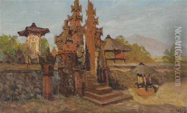 Temple By Gitgit Oil Painting - Carel Lodewijk Dake the Younger