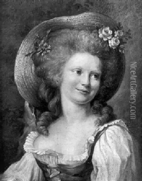 Portrait D'une Jeune Femme Au Chapeau De Paille Oil Painting - Henri-Pierre Danloux