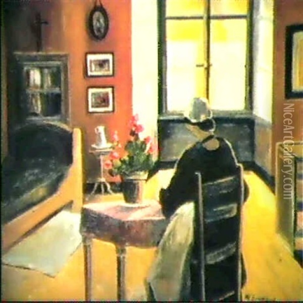 Interieur Mit Frau Am Tisch Oil Painting - Marius Borgeaud