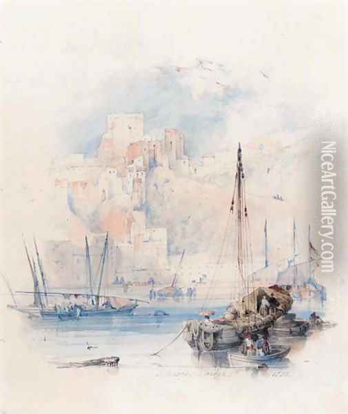 A harbour in Andalucia Oil Painting - David Roberts