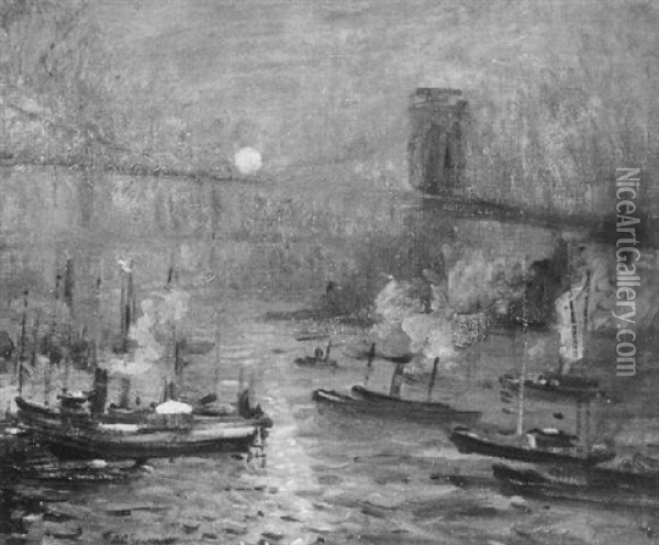 The Brooklyn Bridge Oil Painting - Arthur Clifton Goodwin