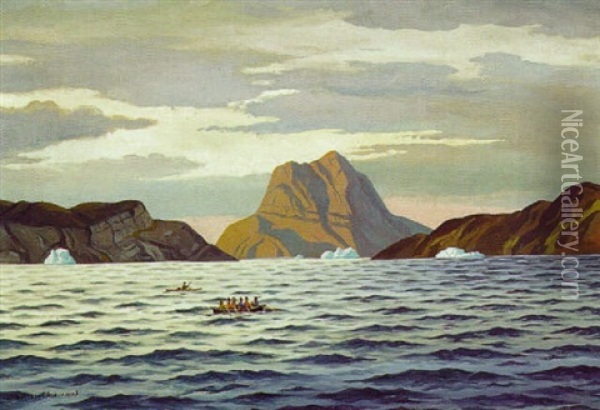 Konebad I Gronlandsk Farvand Oil Painting - Emanuel A. Petersen