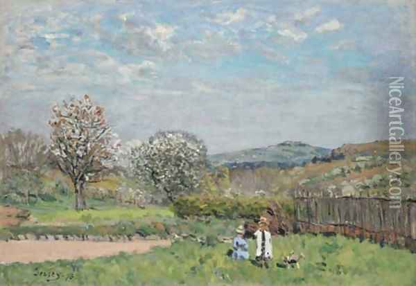 Enfants jouant dans la prairie Oil Painting - Alfred Sisley