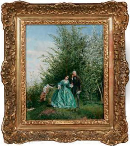 Au Jardin Oil Painting - Adolphe Theodore J. Potemont