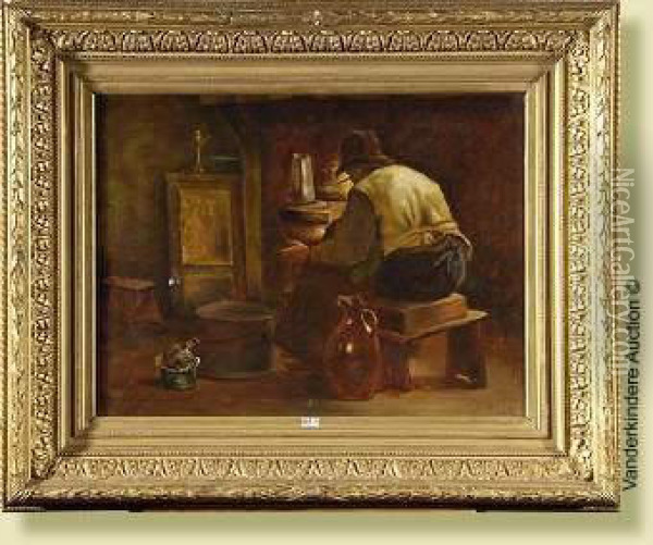 Vieil Homme Dans Un Interieur Oil Painting - Josse Impens