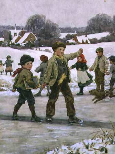 Children Sliding on a Pond Oil Painting - Alice Clausen