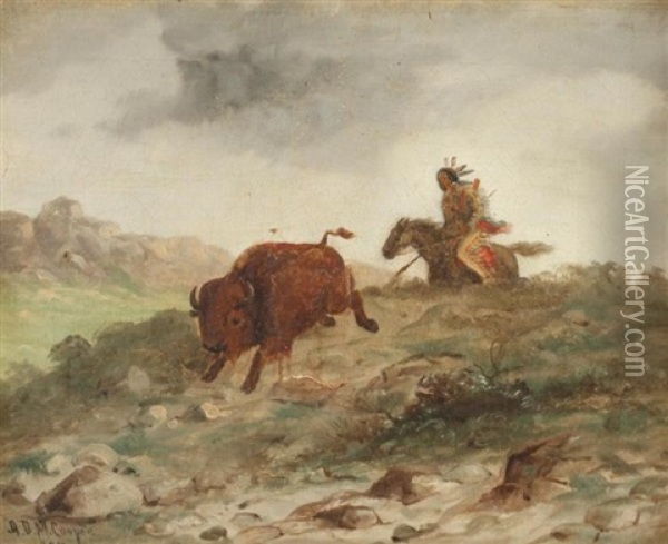 American Indian Chasing Bison Oil Painting - Astley David Middleton Cooper