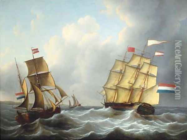The threemaster 'Louisa Prinses der Nederlanden' in full sail Oil Painting - Martinus Schouman