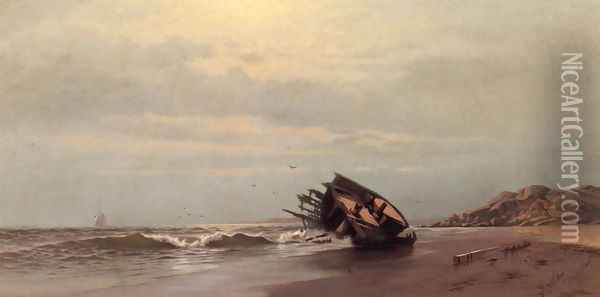 Shipwreck on a Sandy Beach Oil Painting - Francis Augustus Silva