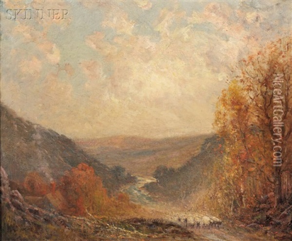 Autumn View With Sheep Oil Painting - Frederick Mortimer Lamb