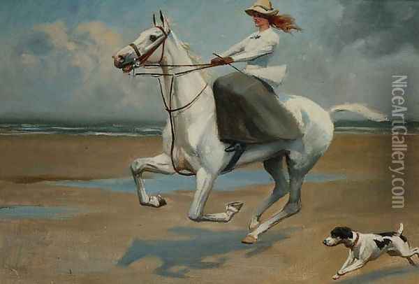 Riding on the Strand Oil Painting - Frank P. Stonelake