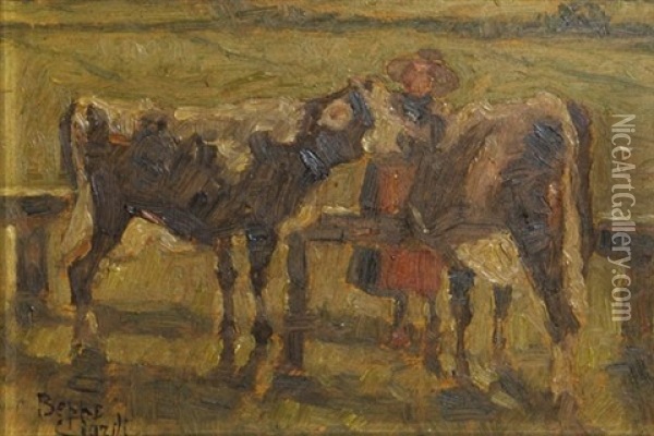 Contadina Con Mucche Oil Painting - Beppe Ciardi