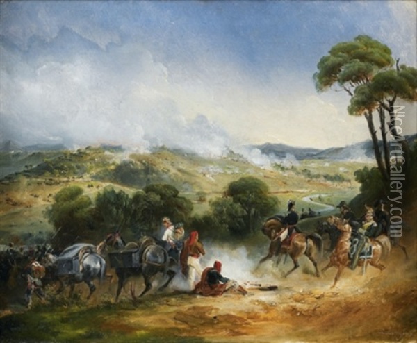 Scene De La Guerre D'espagne Oil Painting - Jean-Charles (Col.) Langlois