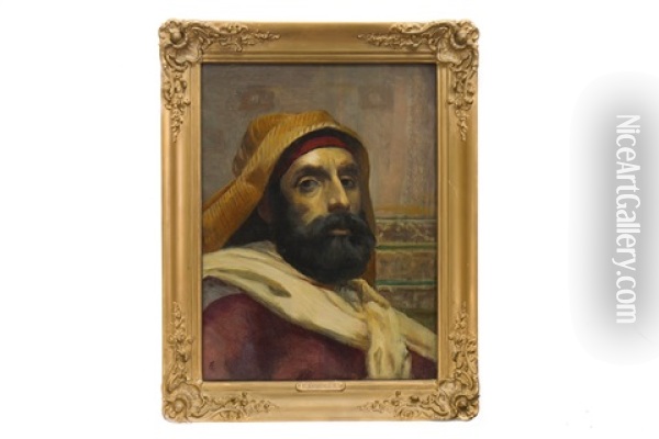 Head And Shoulders Portrait Of A Middle Eastern Gentleman Oil Painting - Frederick Goodall