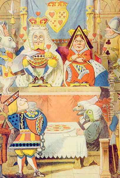 The Trial of the Knave of Hearts, illustration from Alice in Wonderland by Lewis Carroll 1832-9 Oil Painting - John Tenniel