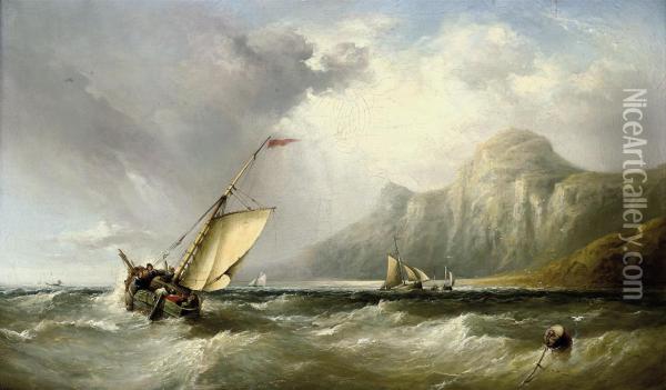 Fishing Vessels In An Offshore Breeze Oil Painting - Ebenezer Colls