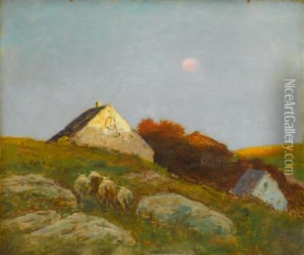 Hilltop With Sheep Oil Painting - Frederick William Kost