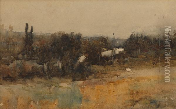 River Landscape, Probably Grez Sur Loing Oil Painting - Arthur Melville