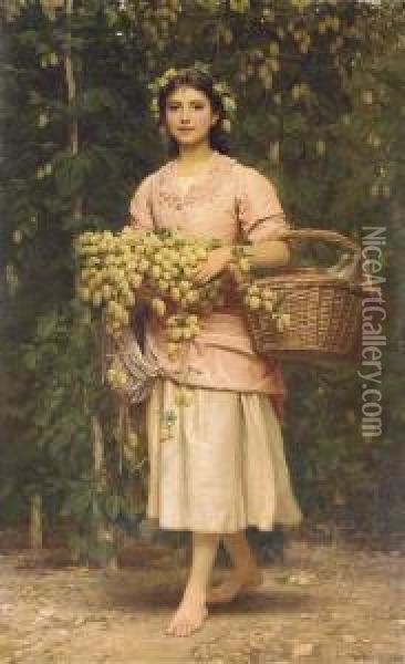 The Hop Picker Oil Painting - Charles E. Perugini