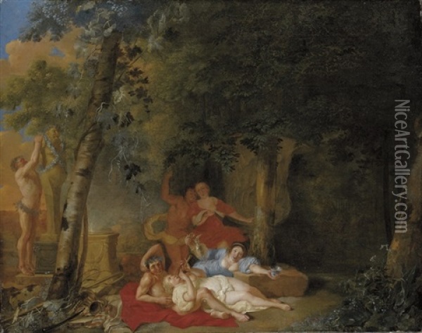 A Wooded Landscape With Amorous Couples Making Music Before A Herm Of Bacchus Oil Painting - Karel Philips Spierincks