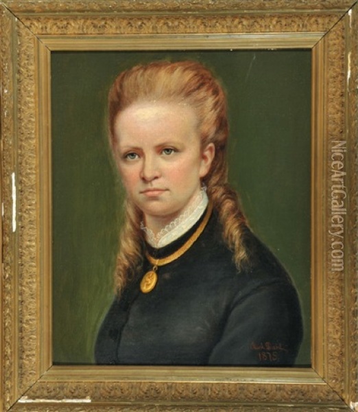 Portrait Einer Jungen Frau Im Schwarzen Kleid Mit Goldenem Amulett Oil Painting - Carl Ferdinand Dahl