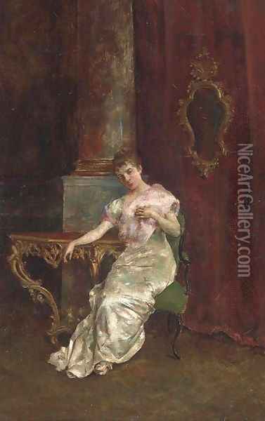 Elegant lady in an interior Oil Painting - Juan Antonio Gonzales