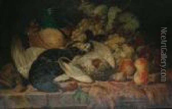 A Still Life Of Fruit And Dead Game On Ashelf Oil Painting - Charles Thomas Bale