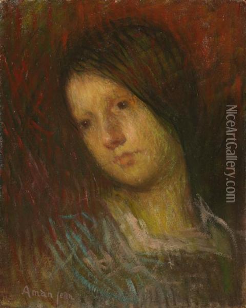 Portrait De Line Aman Jean, Fille De L Artiste Oil Painting - Edmond Aman-Jean