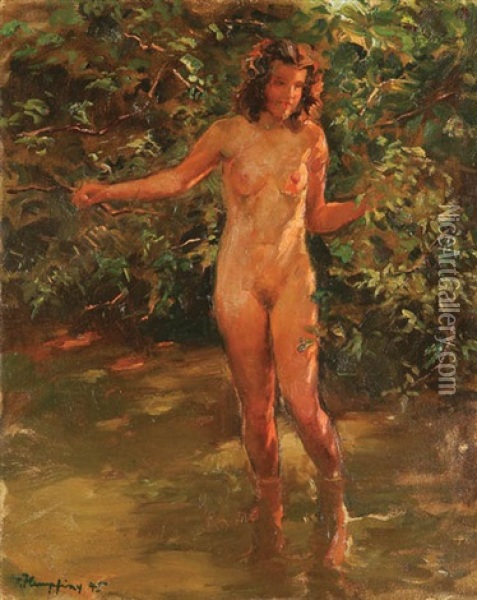 Nude Bather Oil Painting - Wilhelm Hempfing