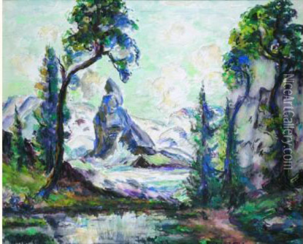 Paysage De Montagne : Le Cervin Oil Painting - Emmanuel De La Villeon