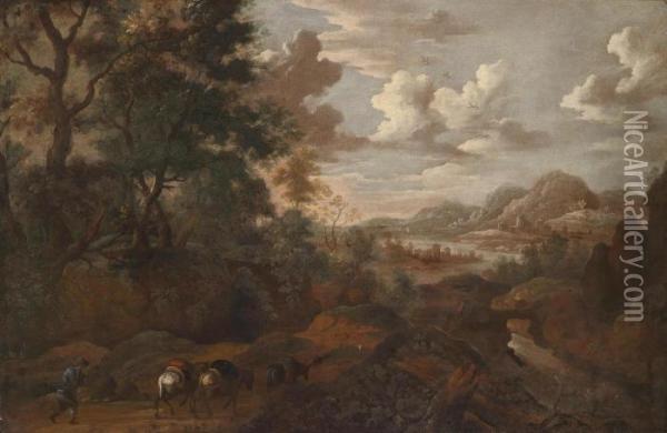 A Wide Landscape With Travellers Oil Painting - Vittorio Amedeo Cignaroli