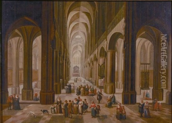 A Cathedral Interior With Figures Oil Painting - Peeter Neeffs the Elder