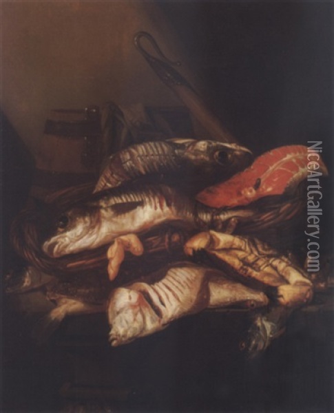 Still Life Of Fish On A Table Oil Painting - Abraham van Beyeren